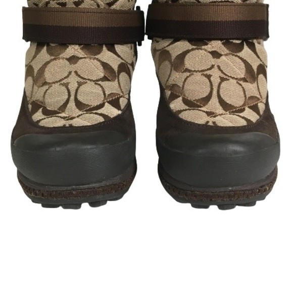 Coach Mariette Winter Snow Boot Sz 6M A7185 Signature Canvas Suede Fur Trim - Picture 7 of 16